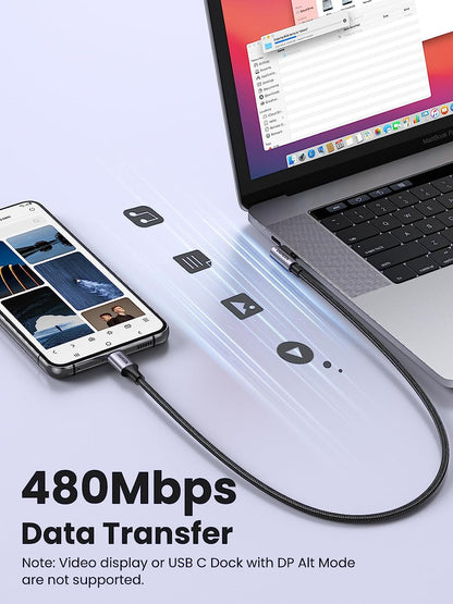 Right Angle USB C Cable 6.6FT 2-Pack, 60W USB C to USB C Cable 90 Degree Type C Cable for Iphone 17/16, Macbook Pro/Air, Ipad Pro 2022/Air 5/Mini 6, Galaxy S25/S24/S23, Pixel 10/9, Switch